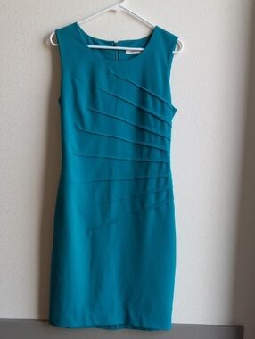 Calvin Klein Turquoise Ruched Sheath Midi Dress